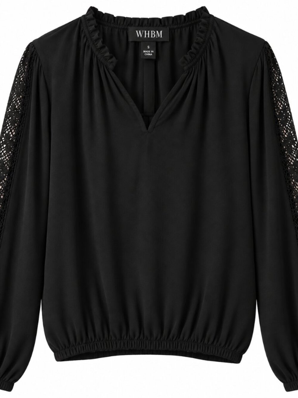 White House Black Market Women’s Medium Black Lace Sleeve V-Neck Blouse NWT
